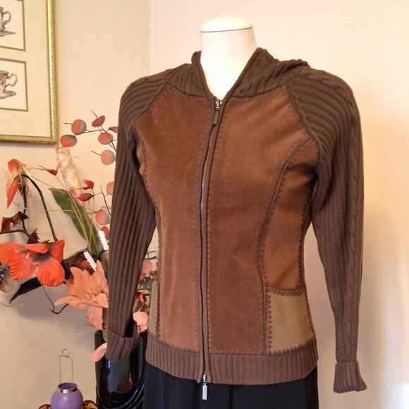 NWT Women's Brown Zip-Up Hooded Cardigan Knitwear Sweater 6 S - Picture 4 of 6